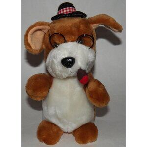 VTG Smoking Dog Plush Play-By-Play Stuffed Animal Toy Glasses Cigar Cigarette